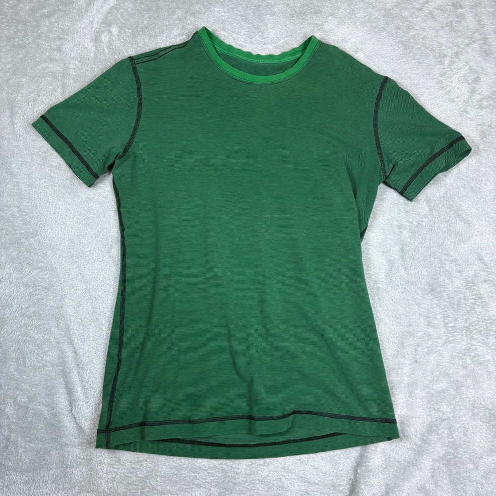 Lululemon Shirt Mens S Metal Vent Tech Crew Neck Micro Stripe Green Athletic